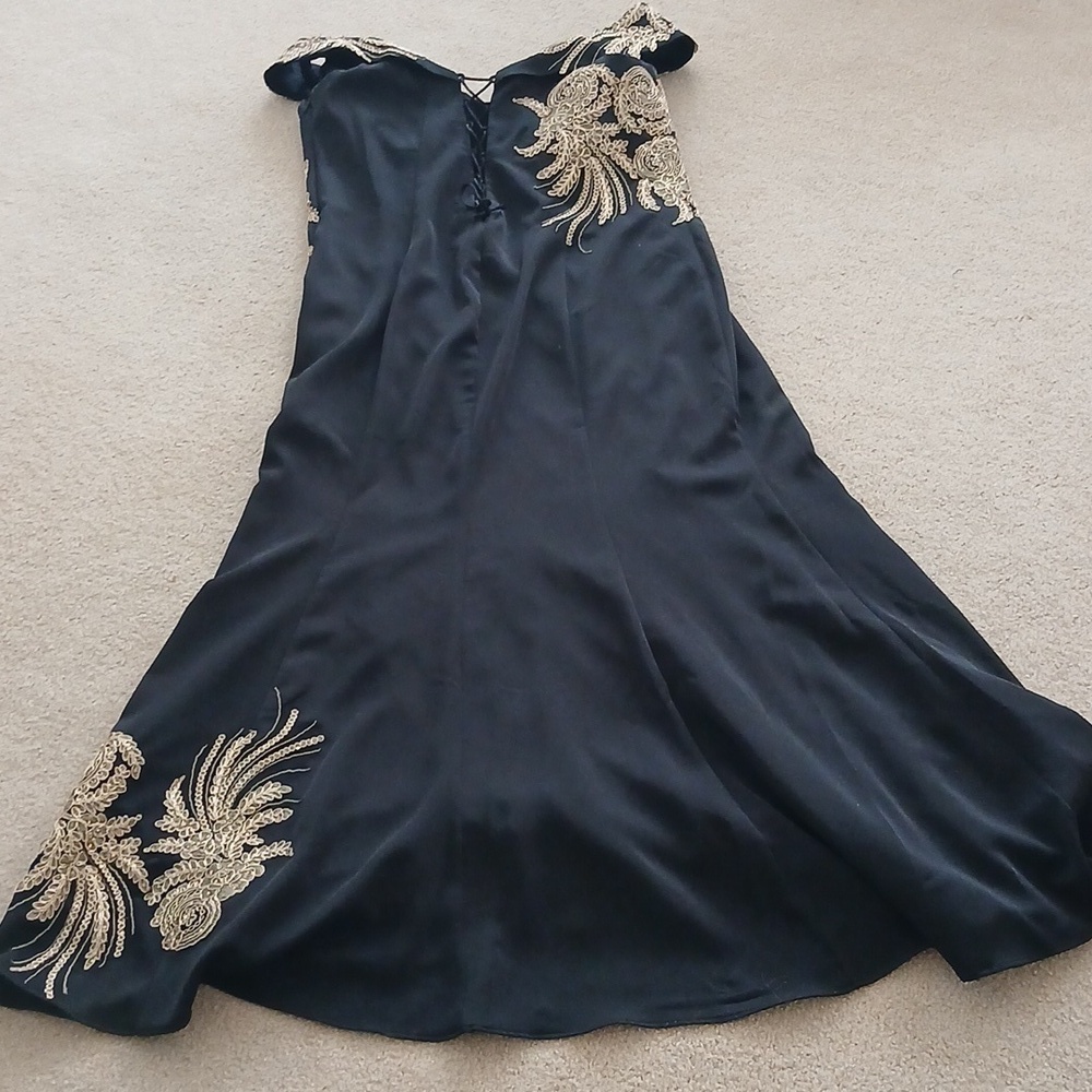 Black and Gold Asymmetrical Embellished Prom Gown - Picture 3 of 10